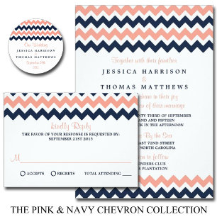 The Modern Chevron Wedding Collection- Pink & Navy Invitation