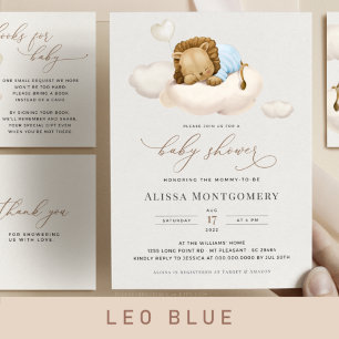 Elegant Baby Shower Sleeping Lion Cub on Clouds Invitation