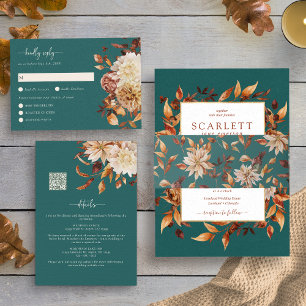 Teal Autumn Modern Watercolor Terracotta Wedding Invitation