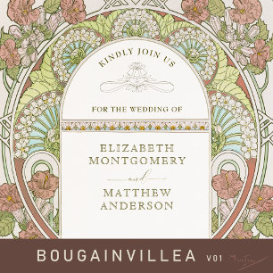 Bougainvillea Red Gold Wedding Art Nouveau Mucha