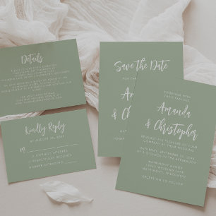Modern Script Sage Green Wedding RSVP Card