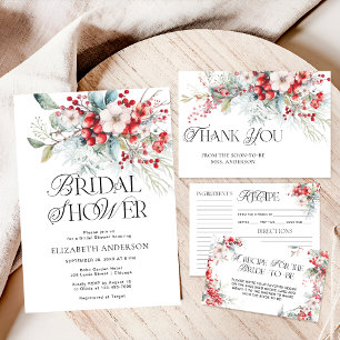 Watercolor Winter Berry Foliage Bridal Shower Invitation