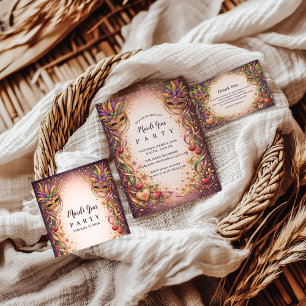 Elegant Masquerade Hearts Mardi Gras Thank You Card