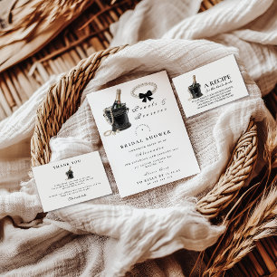 Black Satin Bow Pearls Bridal Shower Invitation