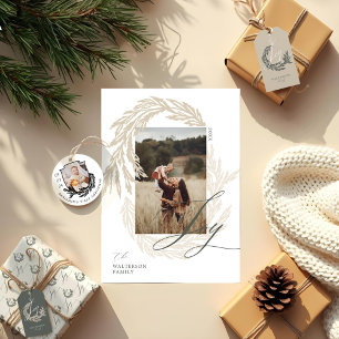 Elegant Joy Calligraphy Garland Wreath Monogram Wrapping Paper Sheet