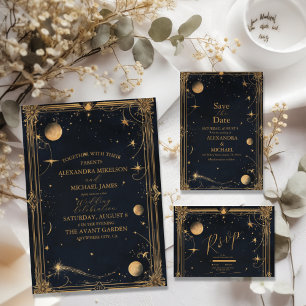 Vintage Celestial Moon Stars Wedding Invitation