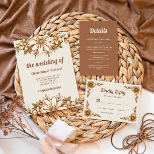 Boho Retro Flowers   Wedding Invitation
