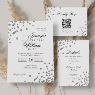 Elegant Script Wedding Silver Confetti  Save The Date