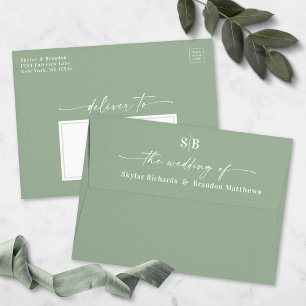Elegant Ombre Monogram Dusty Mauve & Ivory Wedding All In One Invitation