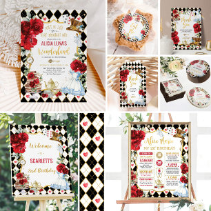 Tea for Two Alice in Wonderland Floral Birthday Invitation