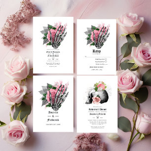 Pink Floral Gothic Skulls Rehearsal Dinner Invitation