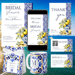 Amalfi Italian blue tiles lemons bridal template Napkin