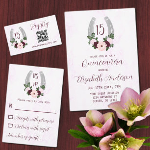 Floral Western Horseshoe Quinceanera RSVP Card