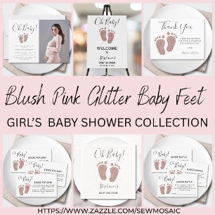 Blush Pink Glitter Baby Feet Diaper Raffle Enclosure Card