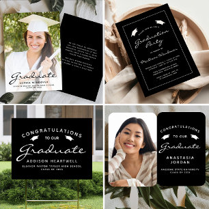 2026 Classic Black White Border Graduation Party Invitation