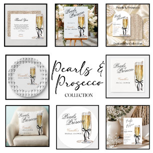 Pearls & Prosecco Black Bow Bridal Shower Invitation