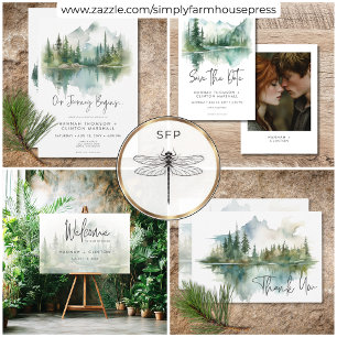 Rustic Mountain Lake Scene Watercolor Details Enclosure Card