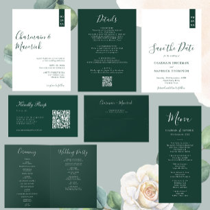 Elegant Emerald Green and White Script Wedding Save The Date
