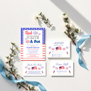Red, White and Due Baby Shower Invitation