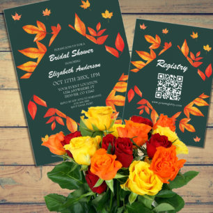 Modern Rustic Autumn Leaves Bridal Shower Invitation