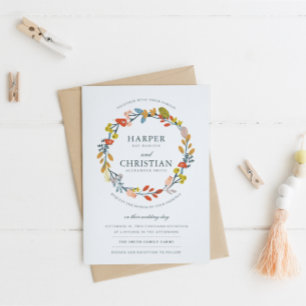 Autumn Floral Wedding Invitation With RSVP Card