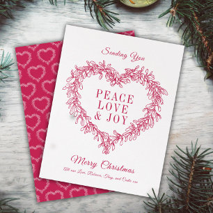 Peace, love joy green mistletoe Christmas card