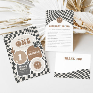 Rad Cool Dude Boy's First Birthday Chequered Retro Thank You Card
