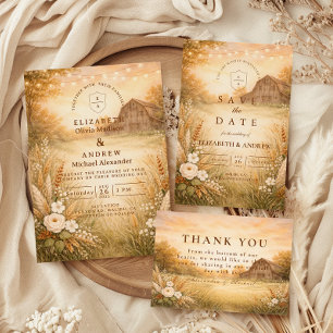 Rustic Barn Meadow String Lights Wedding RSVP Card