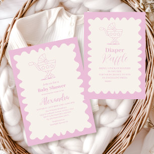 Retro Stroller Sketch Doodle Baby Shower Invitation