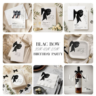 Modern Black & White Bow 40th Birthday  Invitation