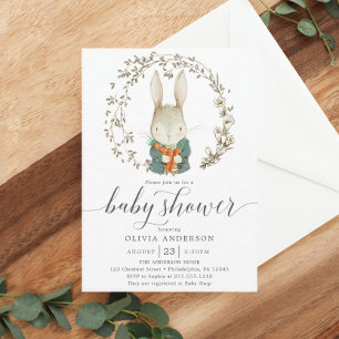 Vintage Rabbit Virtual Baby Shower Invitation Twin