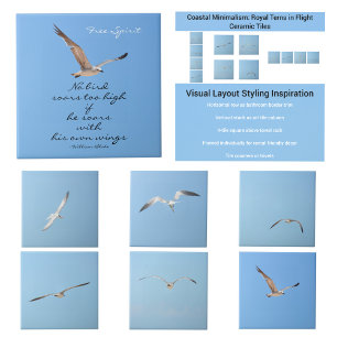 Royal Tern in Flight Blue Sky Coastal Tile