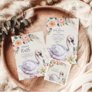 Blush Pink Floral Swan Princess Baby Shower Invitation