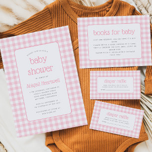Pink Gingham Check Girl Baby Shower Invitation