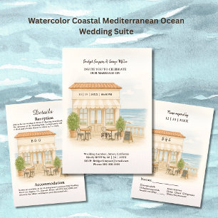 coastal mediterranean ocean wedding save the date  invitation