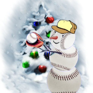 Baseball Snowman Christmas Holiday Card