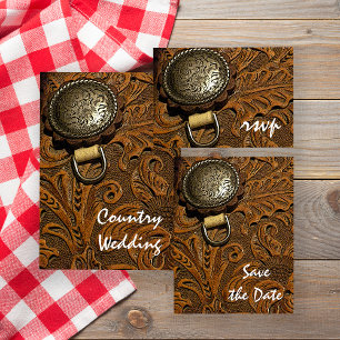 Brown Western Saddle Country Wedding RSVP
