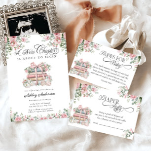 New Chapter Pink Bow Baby Shower Diaper Raffle Enclosure Card