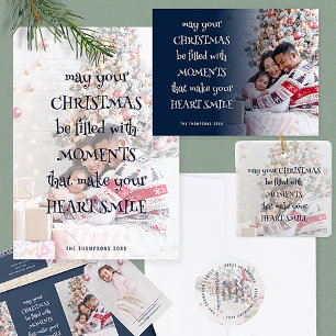 Christmas Saying Photo Overlay Navy Artsy Text Holiday Card