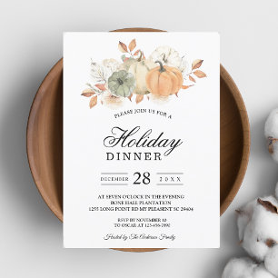 Autumn Watercolor Pumpkins & Flowers Invitation