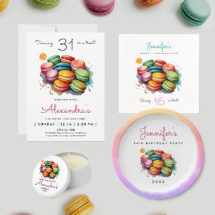 Cute Colourful French Macaron Cookies Watercolor Paper Plate