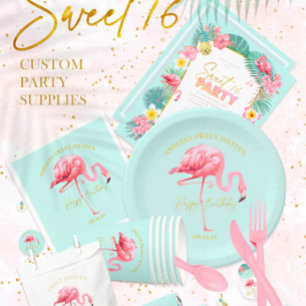 Tropical Flamingo Palms Sweet 16 ID922 ID Badge