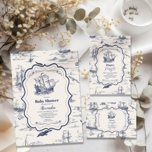 Boat  Toile Nautical Baby Shower  Diapper Raffle Enclosure Card