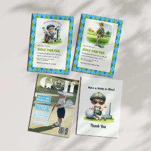 Hole in One Golf Par-Tee 1st Birthday Boy Invitation
