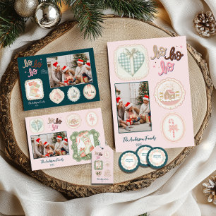 Retro Pink Green Christmas Classic Round Sticker