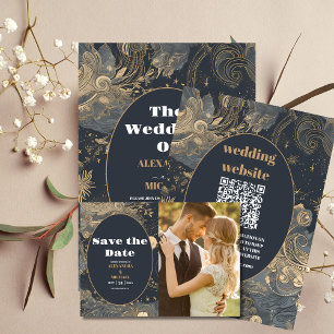 Elegant Silver Gold Celestial Wedding Save The Date