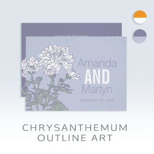 Wedding chrysanthemum white grey rescheduled invitation