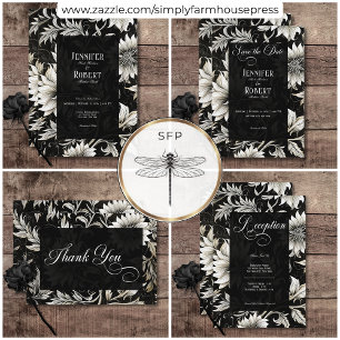 Dark Gothic Vintage Black & White Floral Damask Thank You Card