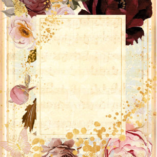 Burgundy and Blush Pink Musical Floral Wedding Invitation