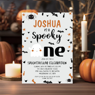Gray Photo Spooky One Halloween 1st Birthday Invitation